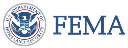 U.S. Department of Homeland Security seal next to the text FEMA in large blue letters on a white background.
